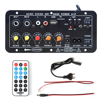 डी10 बीटी एम्पलीफायर ऑडियो बोर्ड 200W पीक पावर ब्लूटूथ 5.0 और कराओके के लिए दोहरी माइक्रोफोन इनपुट के साथ