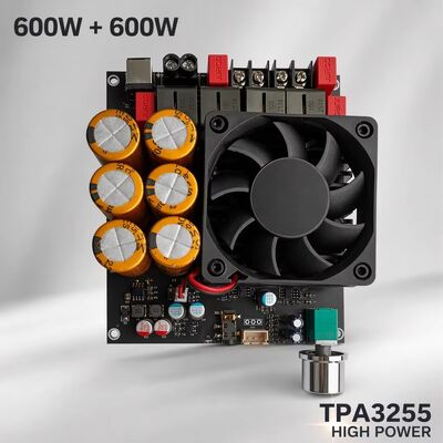 600W+600W डुअल TPA3255 एम्पलीफायर बोर्ड फैन कूलिंग क्लास डी स्टीरियो एम्पलीफायर बोर्ड DC18-50V