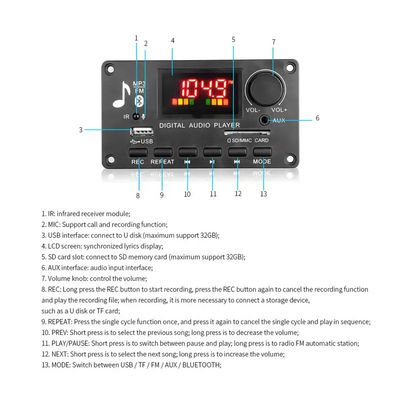 MP3 डिकोडर 80W ब्लूटूथ ऑडियो मॉड्यूल DC 5V-26V ICCS8673E