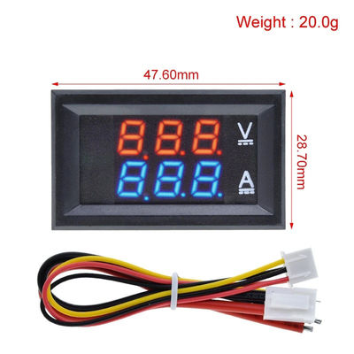 DC 0-100V 10A डिजिटल वोल्ट एम्प मीटर एसी 0.28&quot; लाल नीला ड्राइव आईसी