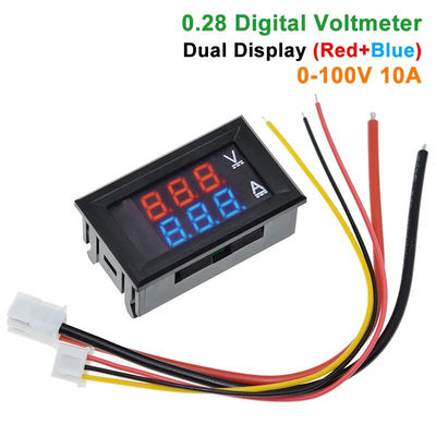 DC 0-100V 10A डिजिटल वोल्ट एम्प मीटर एसी 0.28&quot; लाल नीला ड्राइव आईसी