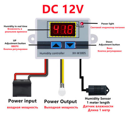 XH-W3005 डिजिटल आर्द्रता नियंत्रक DC 12V 24V 220V 10A 0~99%RH