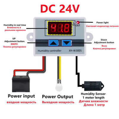 XH-W3005 डिजिटल आर्द्रता नियंत्रक DC 12V 24V 220V 10A 0~99%RH