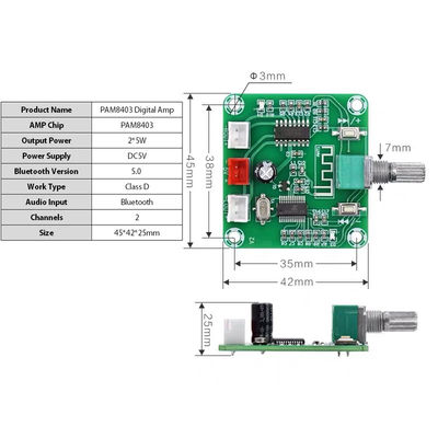 CA-8403B 2*3W ब्लूटूथ 5.0 स्टीरियो मिनी डिजिटल एम्पलीफायर बोर्ड PAM8403 डुअल चैनल क्लास D DC5V एएमपी