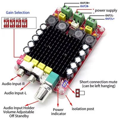 CA-7498 DC14-34V डबल चैनल एम्पलीफायर बोर्ड क्लास D 2*100W स्मार्ट इलेक्ट्रॉनिक्स TDA7498