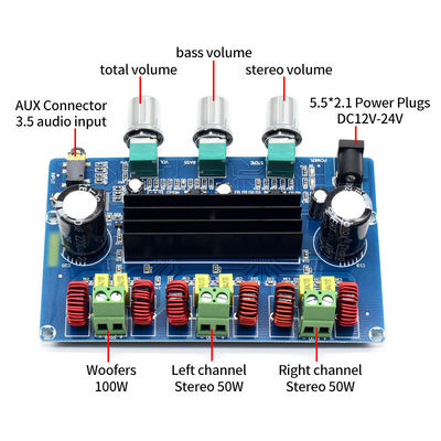 CA-3166B डिजिटल पावर एम्पलीफायर बोर्ड DC12-24V 50Wx2+100W ब्लूटूथ 5.0 क्लास डी ऑडियो मॉड्यूल के साथ