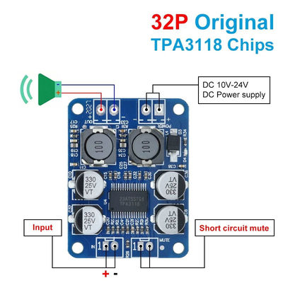 CA-3118 एम्पलीफायर बोर्ड 1*60W 8-24V TPA3118 PBTL मोनो क्लास डी डिजिटल पावर ऑडियो बोर्ड