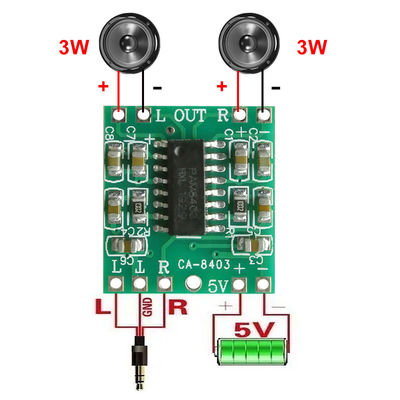 डी वर्ग पावर ऑडियो बोर्ड 6W रैखिक एम्पलीफायर PAM8403 5V CA-8403 मानक वोल्टेज के साथ
