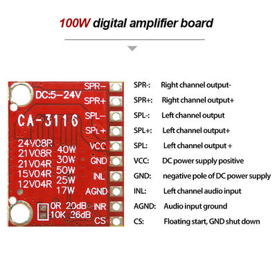 TPA3116D2 डिजिटल पावर एम्पलीफायर बोर्ड 50W डुअल चैनल DC 5-24V और क्लास D PWM मॉड्यूलेशन के साथ