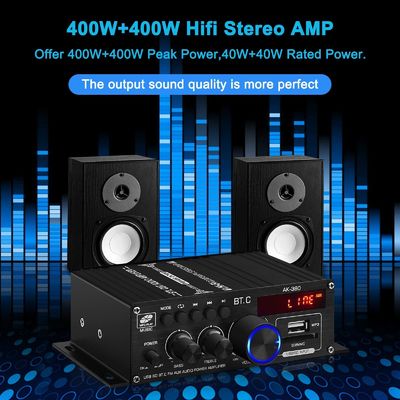 AK-380 यूएसबी एसडी ऑडियो पावर एम्पलीफायर 400W 2.0 CH HiFi स्टीरियो एएमपी स्पीकर घर के लिए रिमोट कंट्रोल के साथ ब्लूटूथ 5.0 एएमपी रिसीवर