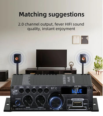AK-380 2.0 चैनल ब्लूटूथ v5.0 ऑडियो एम्पलीफायर होम थिएटर के लिए 100-300W आउटपुट पावर के साथ