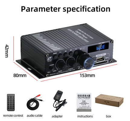 AK-380 2.0 चैनल ब्लूटूथ v5.0 ऑडियो एम्पलीफायर होम थिएटर के लिए 100-300W आउटपुट पावर के साथ
