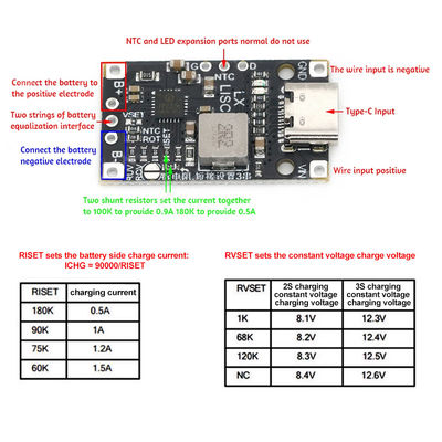 टाइप-सी यूएसबी 2/3 एस बीएमएस 15W 8.4V 12.6V 1.5A लिथियम बैटरी चार्जिंग बूस्ट मॉड्यूल संतुलित समर्थन के साथ संकेतक के साथ तेजी से चार्ज