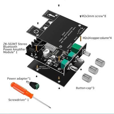 ZK-502MT 5.0 सबवूफर एम्पलीफायर बोर्ड 50W*2 2.0 चैनल हाई पावर ऑडियो स्टीरियो साउंड एम्पलीफायर