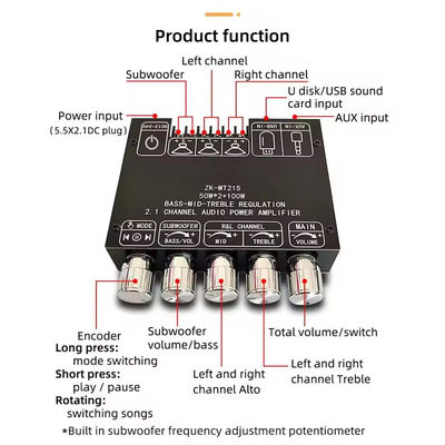 2.1 चैनल सबवूफर AUX 12V 24V ऑडियो स्टीरियो 5.1 बास डिजिटल पावर एम्पलीफायर बोर्ड ZK-MT21S 2x50W 100W DC एडाप्टर के लिए