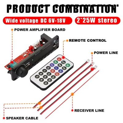 2*25W माइक्रोफोन प्राथमिकता पावर एम्पलीफायर एमपी 3 डिकोडिंग बोर्ड और साथ बैटरी जीवन 20 घंटे स्क्रीन हाँ