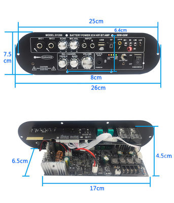 D1200 2.0 चैनल 50W+50W BT डिजिटल एम्पलीफायर बोर्ड 12V कार होम डीजे उपयोग के लिए रिचार्जेबल