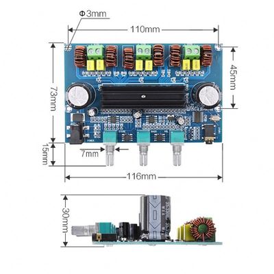2.1 चैनल वायरलेस डिजिटल पावर एम्पलीफायर बोर्ड 50Wx2+100W चैनल हाई पावर ऑडियो वर्जन 5.0 एम्पलीफायर बोर्ड