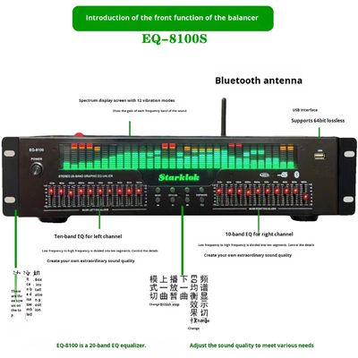 EQ-8100 प्रोफेशनल हाई-फाई प्रीएम्प प्लेयर BT 5.4 ऑप्टिकल कोएक्सियल डिजिटल ऑडियो डिकोडर 20 सेगमेंट इक्वेलाइजर फाइबर ऑप्टिक उपकरण