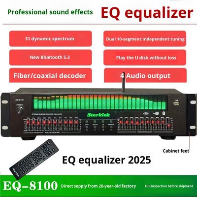 EQ-8100 प्रोफेशनल हाई-फाई प्रीएम्प प्लेयर BT 5.4 ऑप्टिकल कोएक्सियल डिजिटल ऑडियो डिकोडर 20 सेगमेंट इक्वेलाइजर फाइबर ऑप्टिक उपकरण