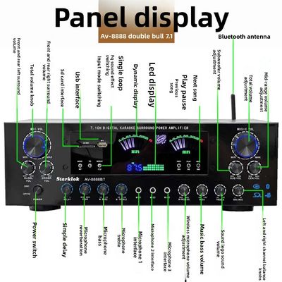 AV-8888BT प्रोफेशनल 7.1 चैनल 2000W अल्ट्रा-हाई पावर होम थिएटर एम्पलीफायर बीटी वायरलेस होम केटीवी सरोंड साउंड सिस्टम