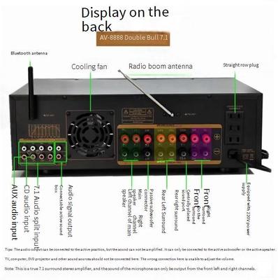 AV-8888BT प्रोफेशनल 7.1 चैनल 2000W अल्ट्रा-हाई पावर होम थिएटर एम्पलीफायर बीटी वायरलेस होम केटीवी सरोंड साउंड सिस्टम