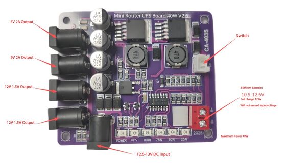 CA-403S मिनी राउटर 40W आउटपुट 11.1V बैटरी इनपुट और शॉर्ट सर्किट सुरक्षा के साथ निर्बाध बिजली आपूर्ति बोर्ड