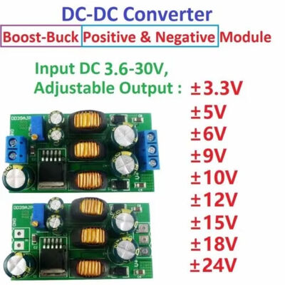 Adjustable 20W Boost-Buck Dual Output DC DC Step-up/Step-down Converter Board 3.6-30V To+-3-30V Voltage Module Transformers Old