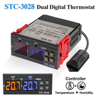 STC-3028 AC 220V DC 12V-24V आर्द्रता तापमान नियंत्रक दोहरी पावर मॉनिटरिंग डिवाइस
